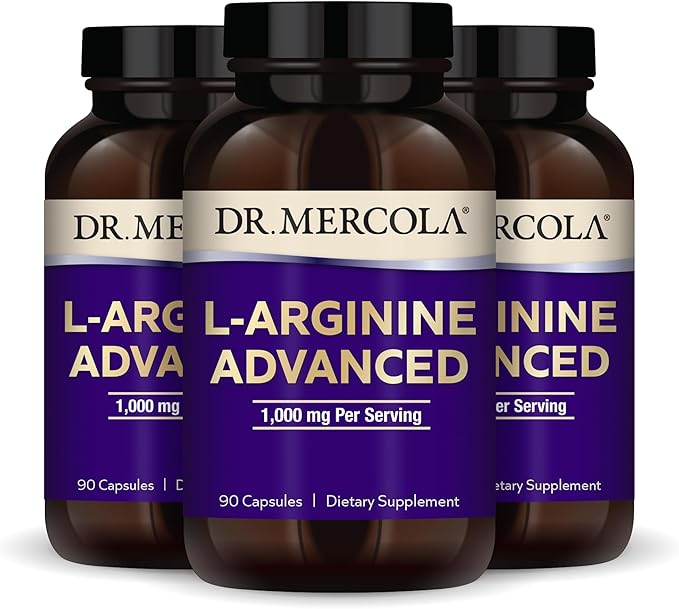 Dr. Mercola L-Arginine Advanced, 30 Servings (90 Capsules), 1,000 mg Per Serving, Dietary Supplement, Supports Energy Production, Non-GMO