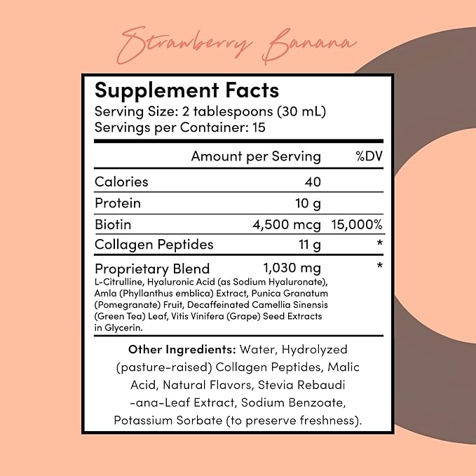Tranont Glow | Strawberry Banana | 2 Pack | Type 1 Collagen with Superfood Antioxidant Support | for Hair, Skin, Nails & Joints | Liquid Collagen with Hyaluronic Acid & Peptides | 30 Fl Oz