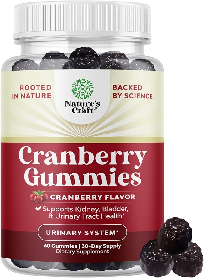 Natural Cranberry Gummies for Women and Men - Extra Strength Delicious Antioxidant Cranberry Chews for Urinary Tract Health Kidney Support Bladder & Immune Health - Vegan Gluten & Gelatin Free