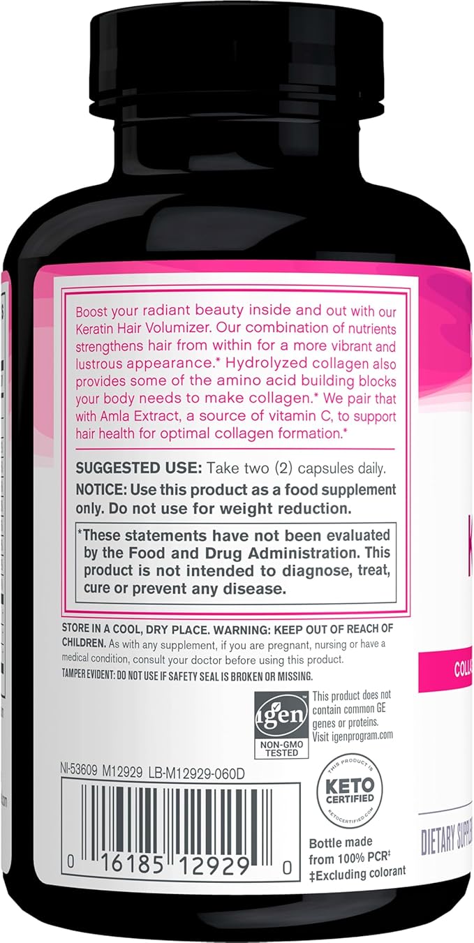 NeoCell Keratin Hair Volumizer With Collagen, Amla Extract and Vitamin C, Hair and Skin Supplement, Capsule, 60 Count, 1 Bottle