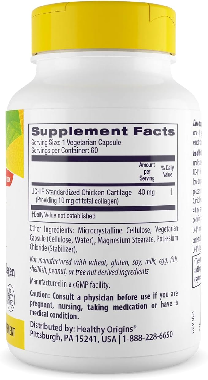 Healthy Origins UC-II 40 mg (Undenatured Type II Collagen, Non-GMO, Gluten Free, Joint Support), 60 Veggie Caps