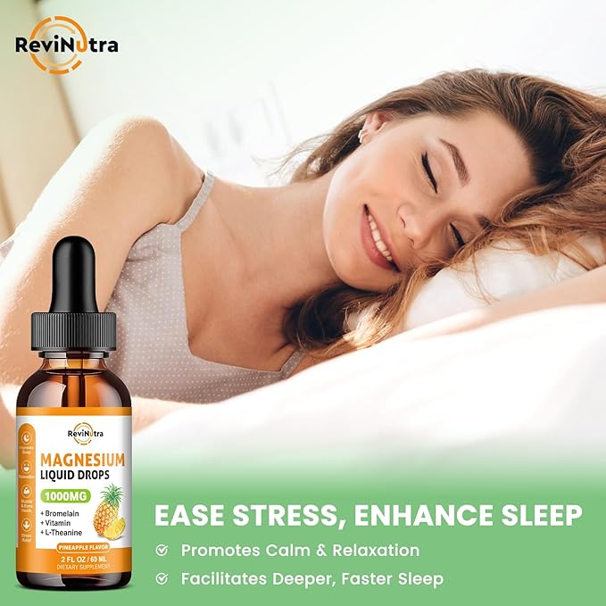 2 Pack Magnesium Glycinate Liquid Drops, 1000mg of Magnesium Glycinate, Citrate & Threonate for Sleep, Nerve, Energy, Muscle, Bone, Calm & Digestion, High Absorption, 2 Fl Oz, Pineapple Flavor