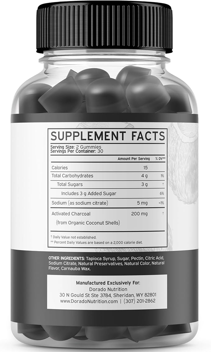 Activated Charcoal Gummies for Healthy Detox & Cleanse Support - Formulated from Organic Coconut Shells 200mg Per Serving – Non GMO & Gluten-Free - Natural Fruit Flavor - For Men & Women (60 Gummies)