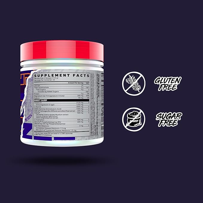 GHOST Sleep Dietary Supplement, Blue Dream - Recovery & Rest with Premium Ingredients Including Melatonin, Colostrum & Ashwagandha – Supports Sleep Quality - Gluten-Free & Sugar-Free