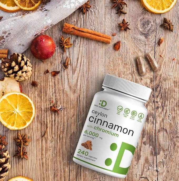 Ceylon Cinnamon 6,000mg with Chromium 1,000mcg Per Serving, 240 Capsules –Active Inner Bark Extract – True Sri Lanka Source – Natural Cinnamon Supplements– Non-GMO
