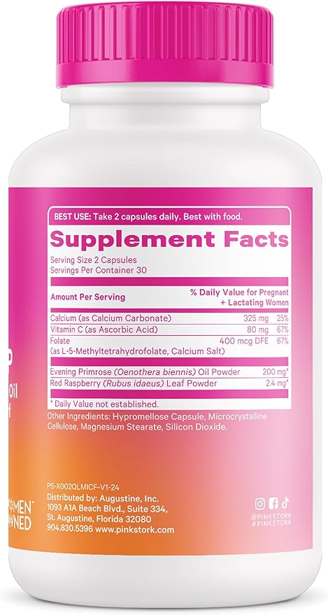 Pink Stork Labor Prep - Evening Primrose Oil Capsules with Red Raspberry Leaf Tea, Gentle Birth & Postpartum Care, Third Trimester Pregnancy Must Haves, 60 Capsules
