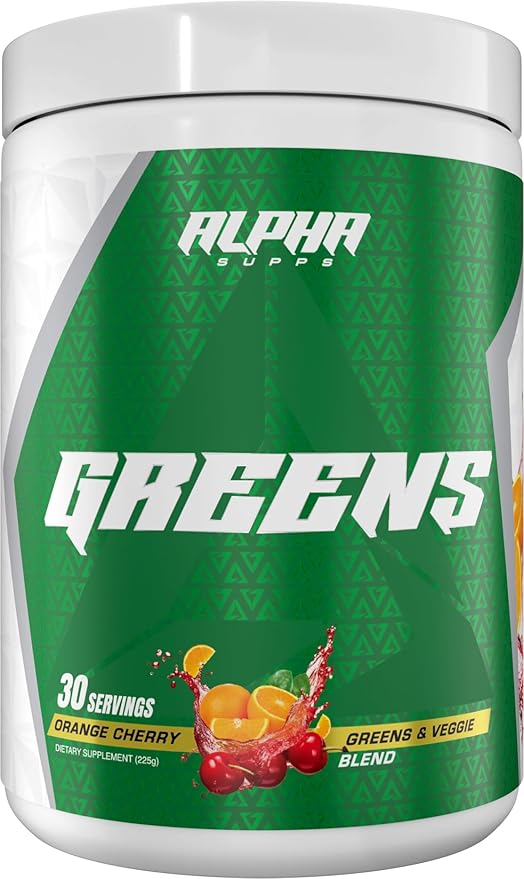 Alpha Greens Supplement | Fruit & Vegetable Superfood Powder | Over 40 Natural Plant Based Ingredients | Prebiotic & Probiotic Digestive Support Blend - 30 Servings (Orange Cherry)