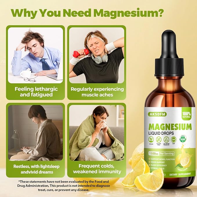 Magnesium Glycinate Liquid 2 Pack - 1500mg Maximized Absorption Magnesium Complex Supplement to Support Stress Relief, Night, Heart Health, Nerves and Muscles - Lemon Flavor