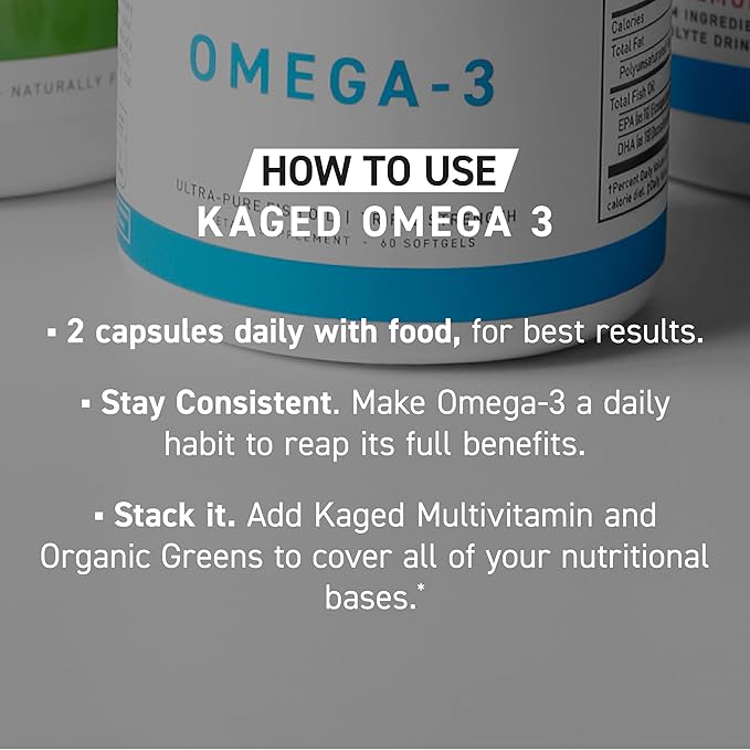 Kaged Omega 3 Fish Oil Supplement, 3000mg Omega 3 Fatty Acid with EPA & DHA, Ultra-Pure, No Fish Burps, 60 Pills