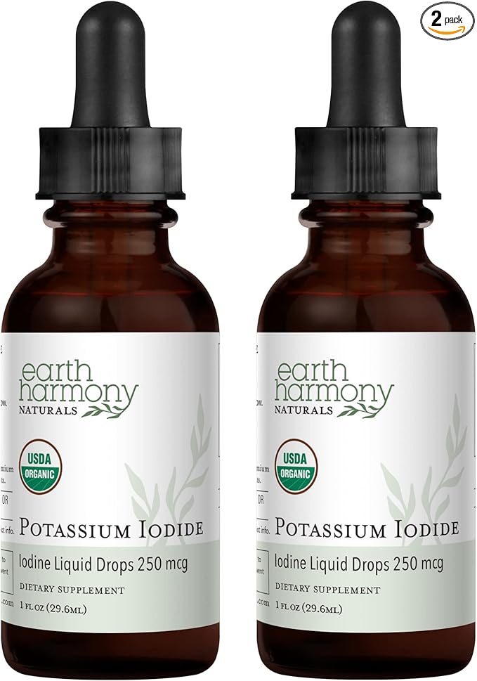 USDA Organic Potassium Iodide 250 mcg Liquid Supplement 2-Pack (1-Year Supply) - Supports The Thyroid Gland and Helps Exposure & Low Levels of Iodine - More Bioavailable Than Tablets, Pills - 1 Fl Oz