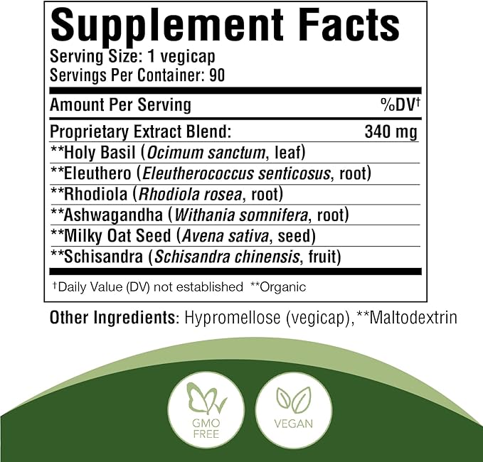 Strest® Capsules (5:1 Powder Extract) Stress Relief Supplements 90 Capsules | One-Month Supply Organic Herbs Ashwagandha Holy Basil Rhodiola Siberian Ginseng Oat Schisandra