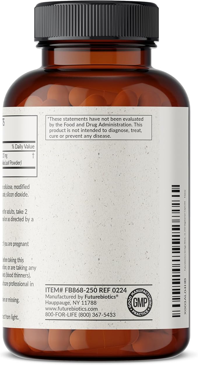 Futurebiotics Ginkgo Biloba Extra Strength Supports Brain Function & Memory Support, 250 Vegetarian Capsules