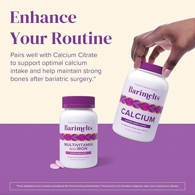 Barimelts Bariatric Multivitamin with Iron, 60 Fast-Dissolving Tablets (1-Month Supply), Sugar-Free Bariatric Vitamins for Women, Natural Fruit Flavor