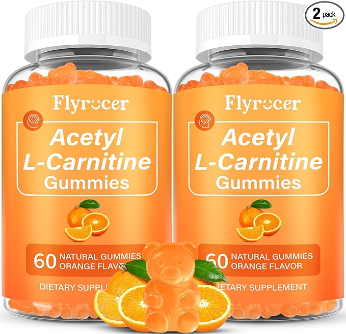 2 Pack Acetyl L-Carnitine Gummies for Energy & Brain Function Support – Vegan, Non-GMO, Orange Flavor, 120 Count (60-Day Supply)