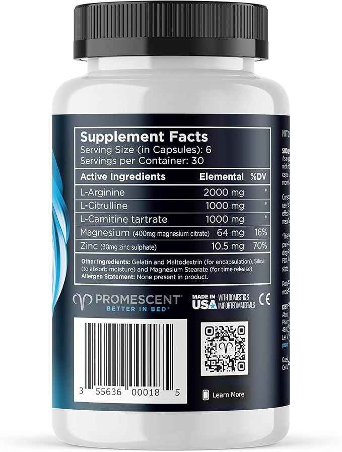 Promescent VitaFLUX Nitric Oxide Supplement, L Arginine l Quality Citrulline Supplements for Men, Supports Healthy Blood Flow, Nitric Oxide Booster Arginine Supplement, 180 Capsules