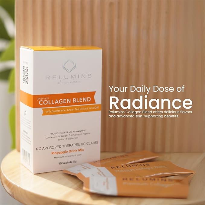 Relumins New Premium Collagen 10 Pack and Gluta-1000 30 Capsules 3 Collagen Flavors!! (Pineapple)