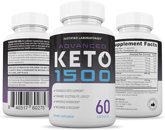 (10 Pack) Advanced Keto 1500 Keto Pills 1275MG New & Improved Formula Contains Apple Cider Vinegar Extra Virgin Olive Oil Powder Green Tea Leaf 600 Capsules