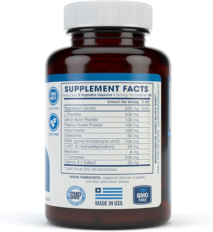 Premium Natural Sleep Aid for Adults - Effective Relief - Non Habit Forming - Wake Up Feeling Refreshed - Proprietary Blend with Melatonin, Tryptophan, Magnesium, Valerian, Chamomile & More - 60 Veg