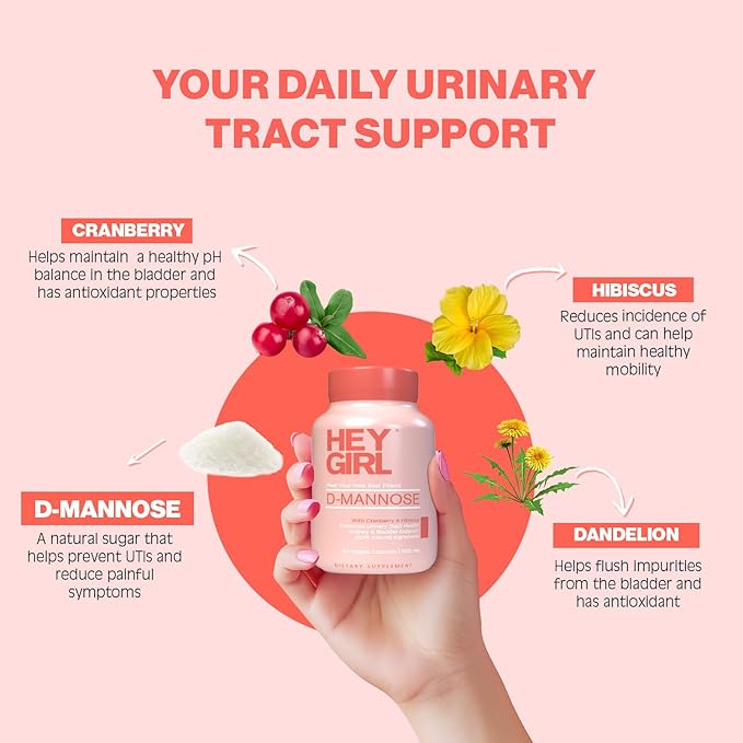 D Mannose Capsules - Fast-Acting UTI Supplement - Cleanse & Flush Impurities - with Natural D-Mannose Powder, Cranberry, Hibiscus & Dandelion - Alternative to Cranberry for Women, 60 Capsules