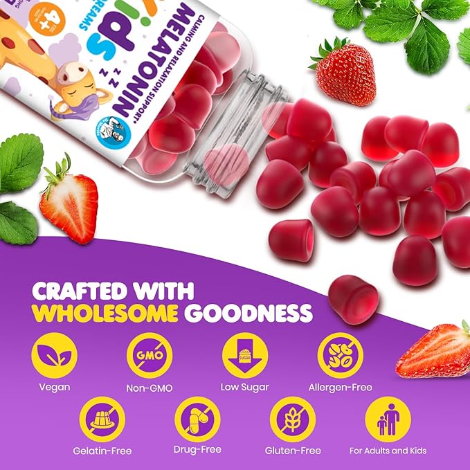 DR. MORITZ Melatonin Gummies for Kids and Adults Childrens Gummy with Strawberry Flavor - Chewable 1mg Melatonin Gummies for Teens – Melatonin for Kids (60 Count)