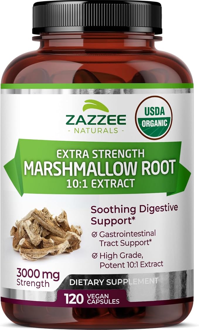 Zazzee USDA Organic Marshmallow Root 10:1 Extract, 3000 mg Strength, 120 Vegan Capsules, 4 Month Supply, Standardized, Concentrated 10X Extract, 100% Vegetarian, All-Natural, Non-GMO, Made in The USA