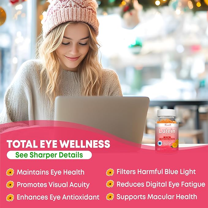 Lutein and Zeaxanthin Supplements Gummies, Advanced Eye Vitamin Supplement with Bilberry, Saffron, Grape Seed, Omega 3 for Macular Health, Dry Eye, Visual Function - Orange Flavor, 120 Count