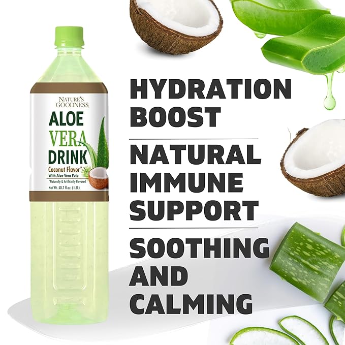 Nature's Goodness Aloe Vera Drink with Pulp Coconut Flavor - 50.7 Fl Oz (1.5 L) - Refreshing Beverage with Real Aloe Vera Juice