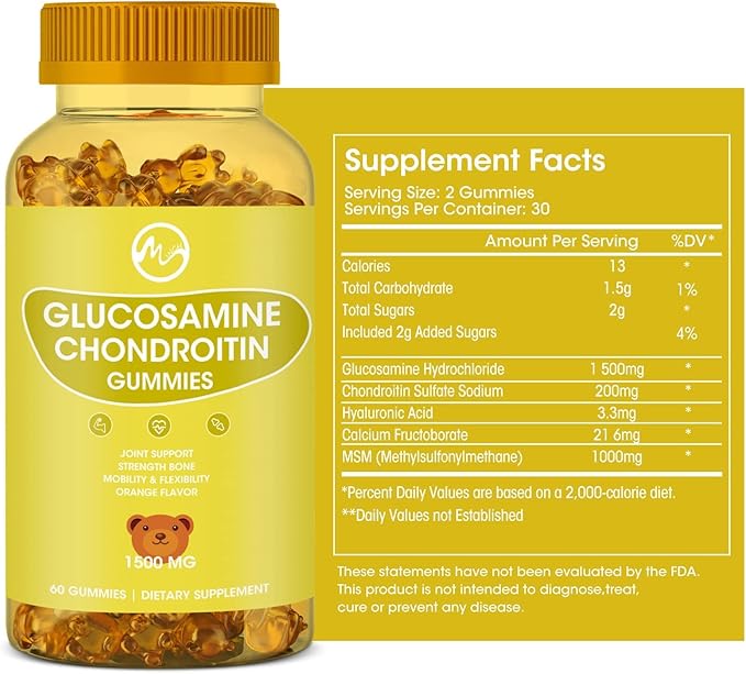 (2 Pack ) Glucosamine Chondroitin Gummies with MSM - 1500mg Extra Strength for Joint Support, Antioxidant Immune Support - for Adults, Men & Women
