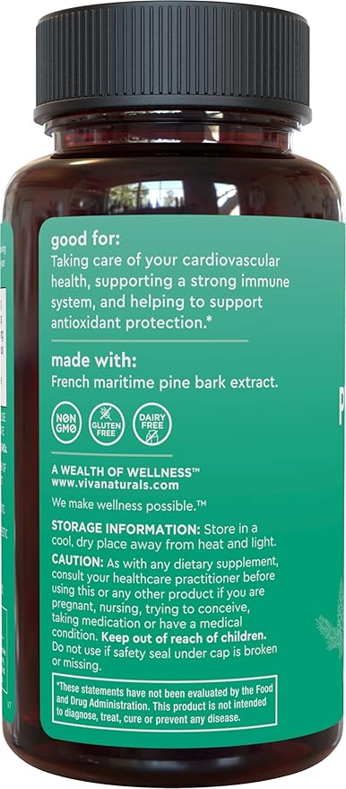 Pycnogenol 100mg from French Maritime Pine Bark Extract Capsules - Healthy Blood Circulation Supplements, Antioxidant Protection, Joint Support and Immune Support - 60 Pycnogenol Supplements