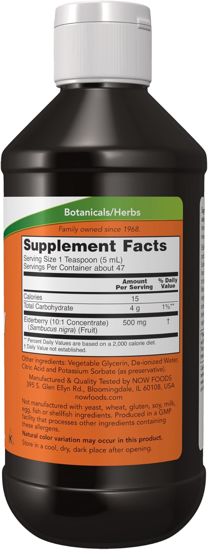 NOW Foods Supplements, Elderberry Liquid 500 mg, 10:1 Concentrate, Free Radical Scavenger*, 8-Ounce