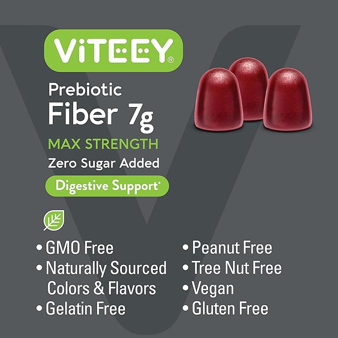Prebiotic Fiber Gummies for Adults, 7g - Zero Sugar Added - Fiber Supplement Gummies for Digestive Health Regularity - Vegan, Gelatin Free - Chewable Fruit Flavored Gummy