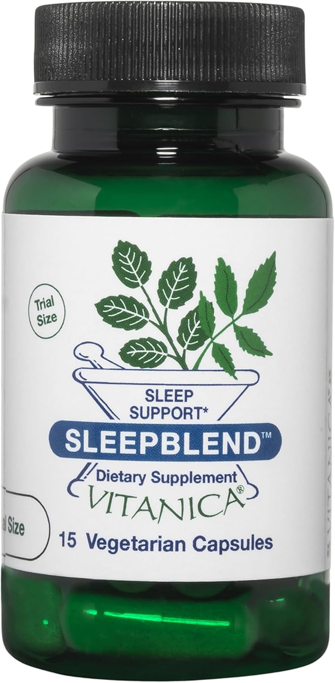 Vitanica SleepBlend - Sleep & Relaxation Support for Women - Herbal Supplements with Melatonin, Valerian Root, Vitamin B2 & B12 & Magnesium - Pro Logo - 15 Vegan Caps