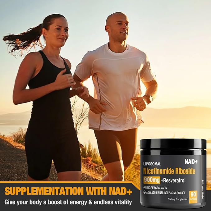 NAD Supplement - NAD+ with Nicotinamide Riboside (NR) and Resveratrol Quercetin 900mg Pure Organic NAD Plus for Cellular Repair Healthy Aging Brain Function, 80 Capsules