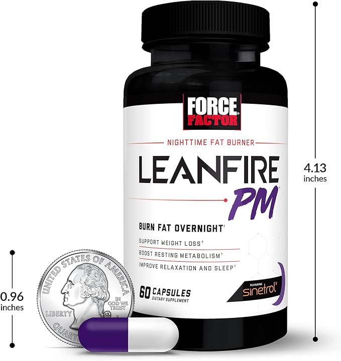 Force Factor LeanFire PM, Weight Loss Pills for Women and Men, Fat Burner and Overnight Weight Loss Pills to Burn Fat, Boost Metabolism, with Melatonin, 60 Count (Pack of 2)