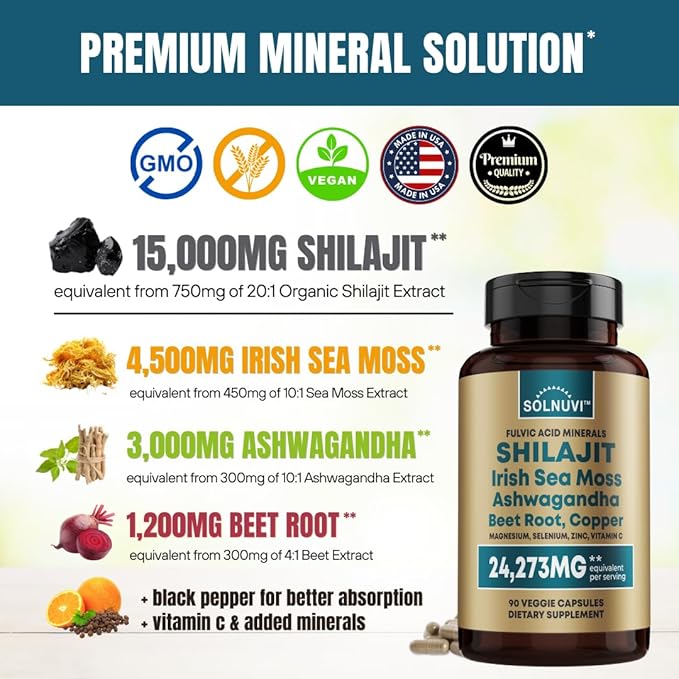 Ultimate Antioxidant Bundle - Shilajit Pure Himalayan Organic & Morosil - Fulvic Acid Trace Minerals, Irish Sea Moss, Ashwagandha, Copper, Beet Root - Non-GMO, Gluten-Free, Vegan Supplement