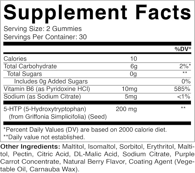 Vitamatic Sugar Free 5-HTP 200mg Gummies with B6 – 60 Pectin-Based Gummies – Mood Support & Stress Relief