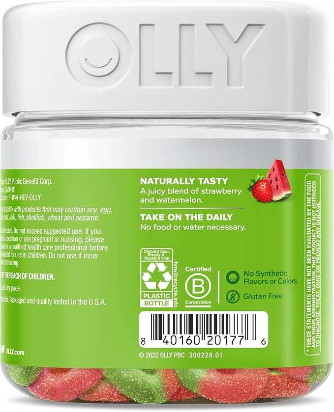 OLLY Fiber Gummy Rings, 5g Prebiotic Fiber, FOS (Fructo-oligosaccharides), Digestive Support, Berry Melon 50ct