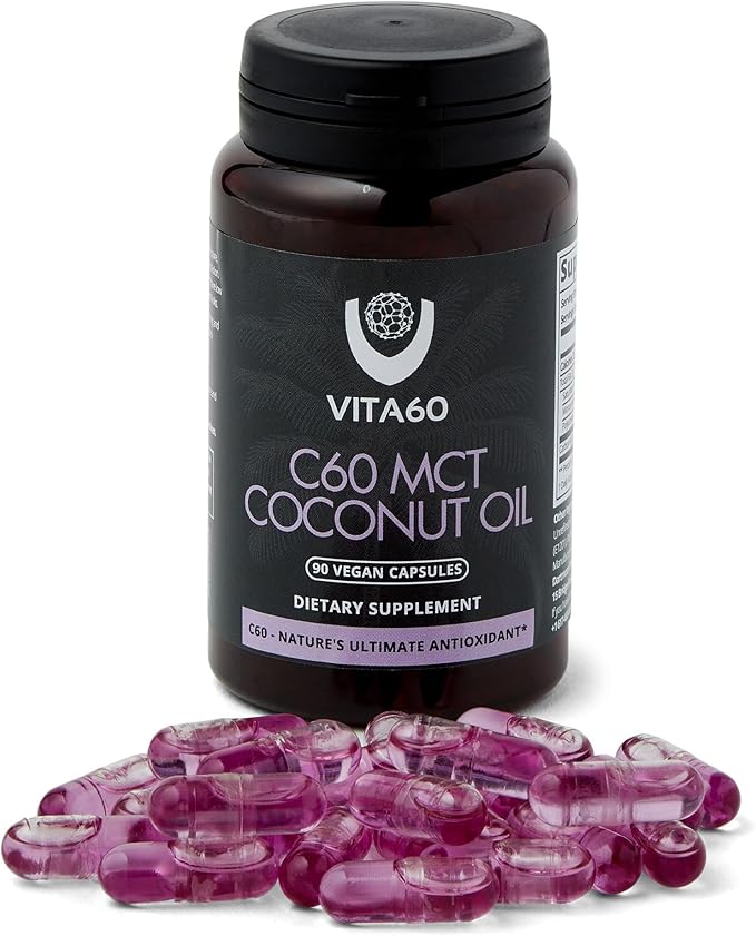 C60 Oil Capsules | Age-Defying Vitality and Antioxidant Support | 99.99% Pure Solvent Free C60 | Organic Oil | Vegan Friendly | Superior Customer Service (Coconut Oil)