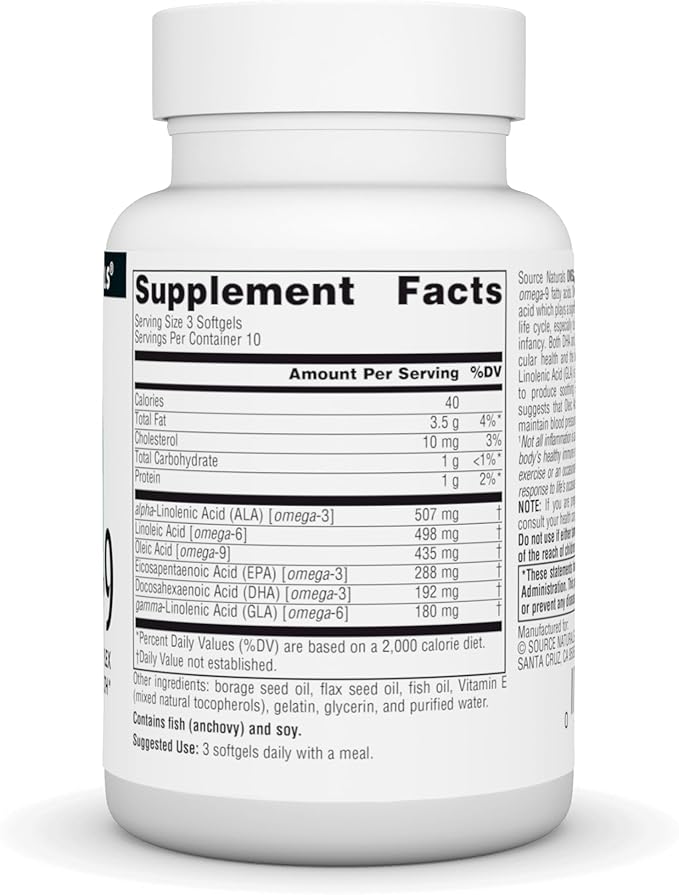Source Naturals Omega 3-6-9, Essential Fatty Acid Complex for Heart and Brain Health* - 30 Softgels