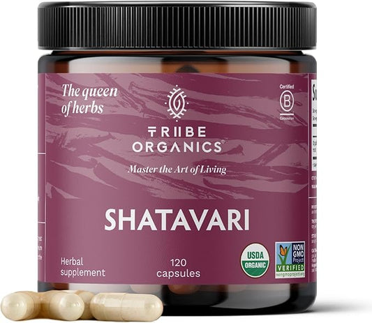 TRIBE ORGANICS Organic Shatavari Herbal Supplement - Hormonal Balance | Women’s Reproductive Health | Lactation | Immune & Inflammatory Support - Non-GMO USDA Organic 120 Vegan Capsules