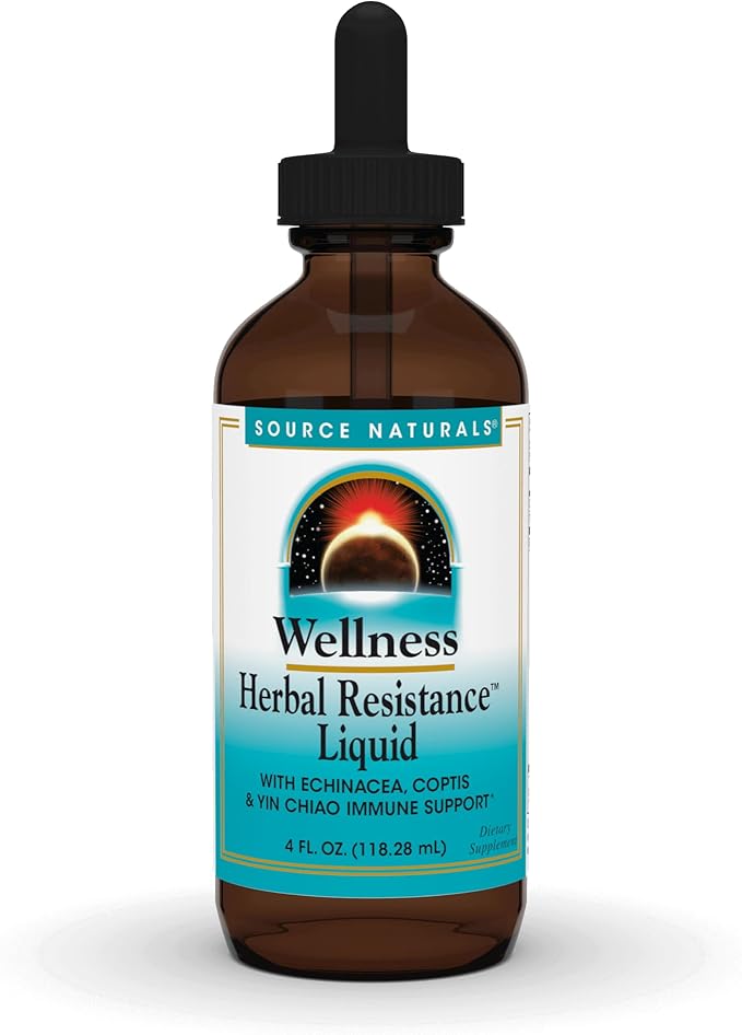 Source Naturals Wellness Herbal Resistance Liquid Immune Defense Supplement and Immunity Booster with Echinacea, Elderberry and Yin Chiao - 4 Fluid Oz