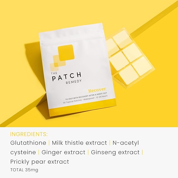 Recover Patch - 30 Topical Patches for a Night Out with Glutathione & Milk Thistle Extract for Pre & Post Party Recovery Relief Transdermal Skin Support