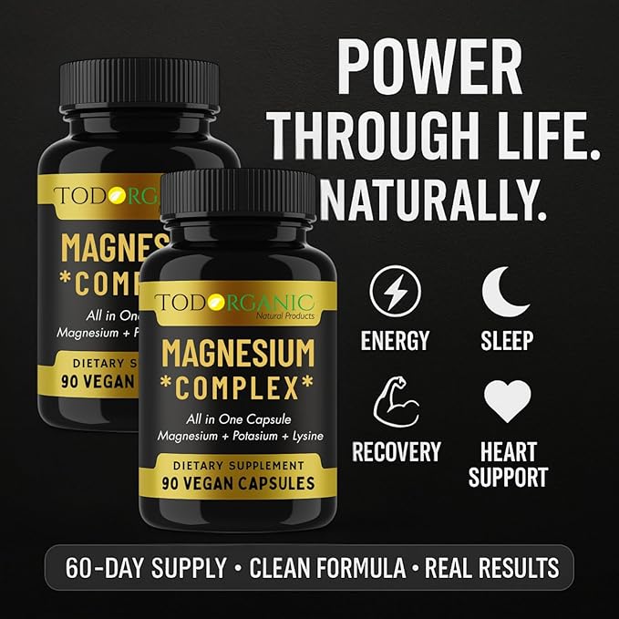 Todorganic Magnesium Citrate & Potassium Citrate | High-Absorption Vegan Magnesium Supplement | Essential Minerals for Muscle Support & Relaxation | 90 Capsules – 2 Pack