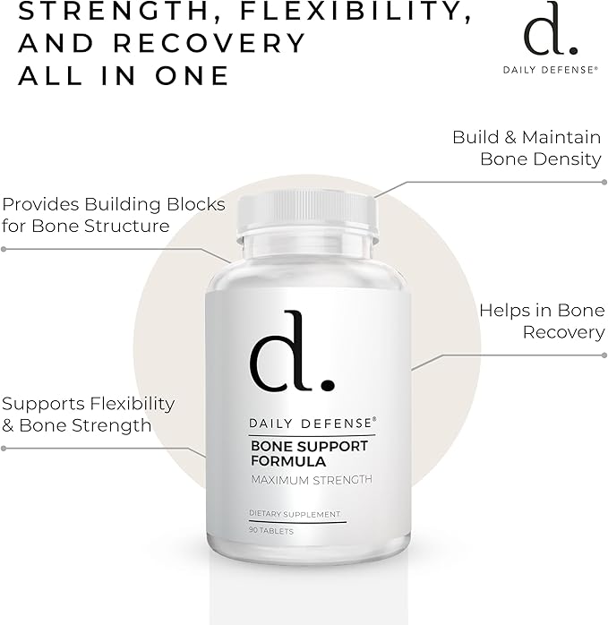 Calcium Supplements for Women & Men - Daily Defense Bone Support Formula with Calcium 1000mg, Magnesium, L-Lysine HCl, & More - for Better Flexibility & Mobility - 90 Easy to Swallow Calcium Tablets