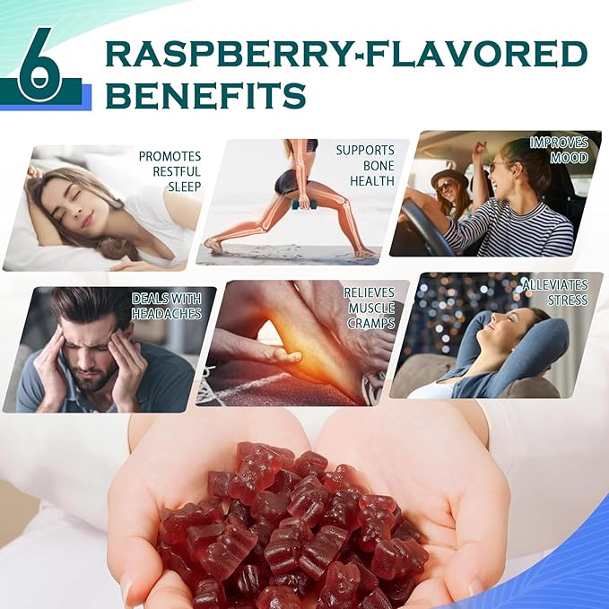 Magnesium Glycinate Gummies 1000mg - Sugar Free Magnesium Potassium Supplement with Vitamin D, B6, CoQ10 for Calm Mood & Sleep Support - 60 Blueberry Gummies