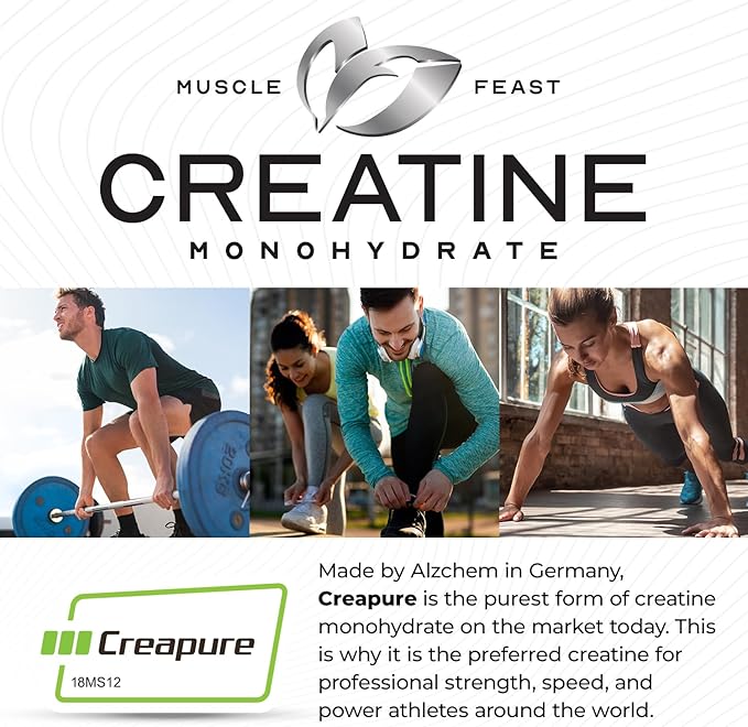 Muscle Feast Creapure Creatine Monohydrate Powder, Vegan Keto Friendly Gluten-Free Easy to Mix, Muscle Recovery Supplement and Best Creatine for Muscle Growth, Natural Fruit Punch, 300g