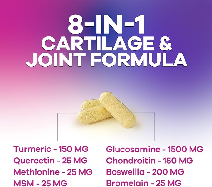 Glucosamine Chondroitin MSM Complex – Joint Supplement with Turmeric, Boswellia & Quercetin – Advanced Formula for Knee, Back, Hand & Hip Discomfort – Mobility & Flexibility Support – 120 Capsules
