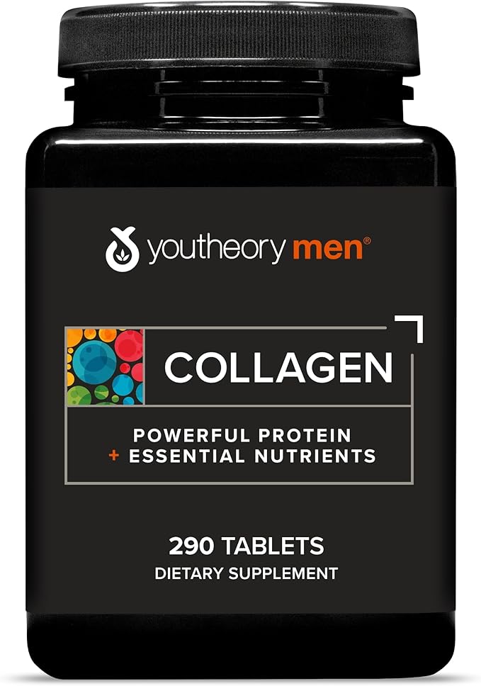 Youtheory Men's Collagen - 5,000 mg Collagen - Daily Supplement for Men - for Hair & Skin Support* - Gluten, Soy & Dairy Free - 290 Tablets