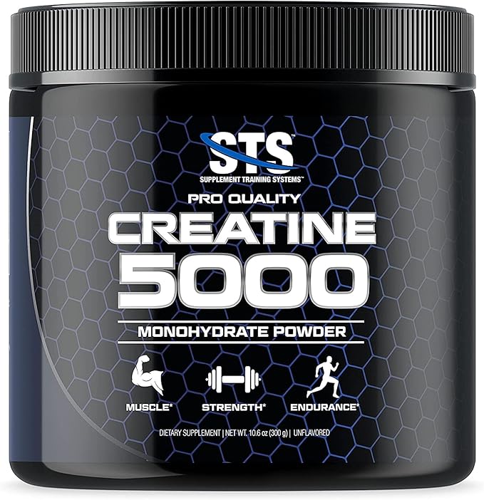 STS Creatine 300 Grams - 100% Pure Raw Creatine Monohydrate Powder, Pre-Workout, Post-Workout, Build Muscle and Stamina - 60 Servings - with Scoop