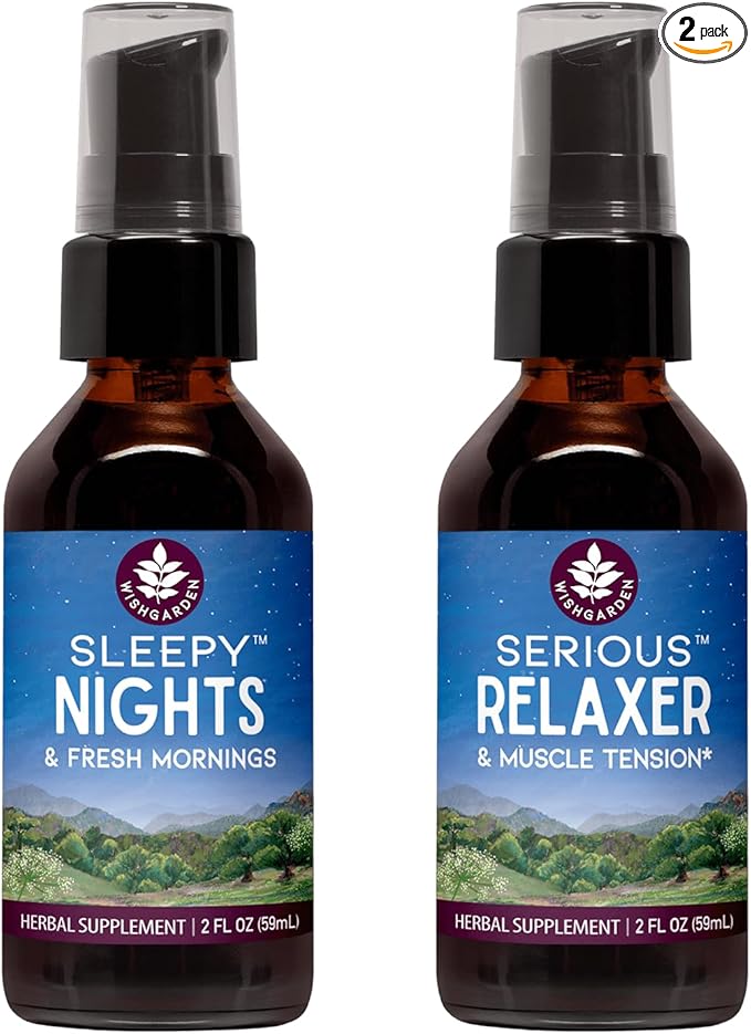 WishGarden Herbs Sleepy Nights Herbal Sleep Support + Serious Relaxer Natural Relaxing Muscle Supplement (2-2oz Bundle)